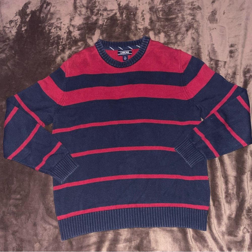 Classic Men's Navy and Red Striped Crewneck Sweater
